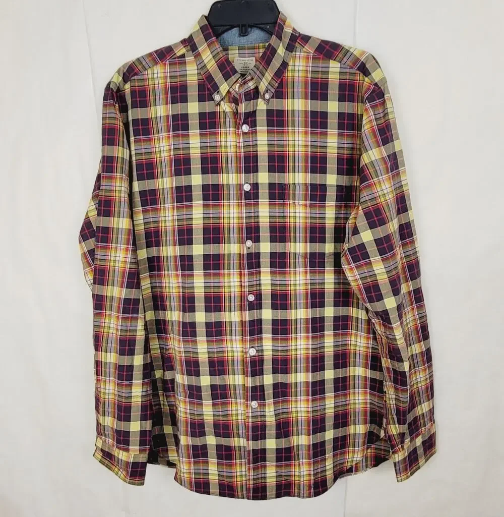 J.Crew yellow blue plaid long sleeve button down shirt Size Med Preppy Colorful